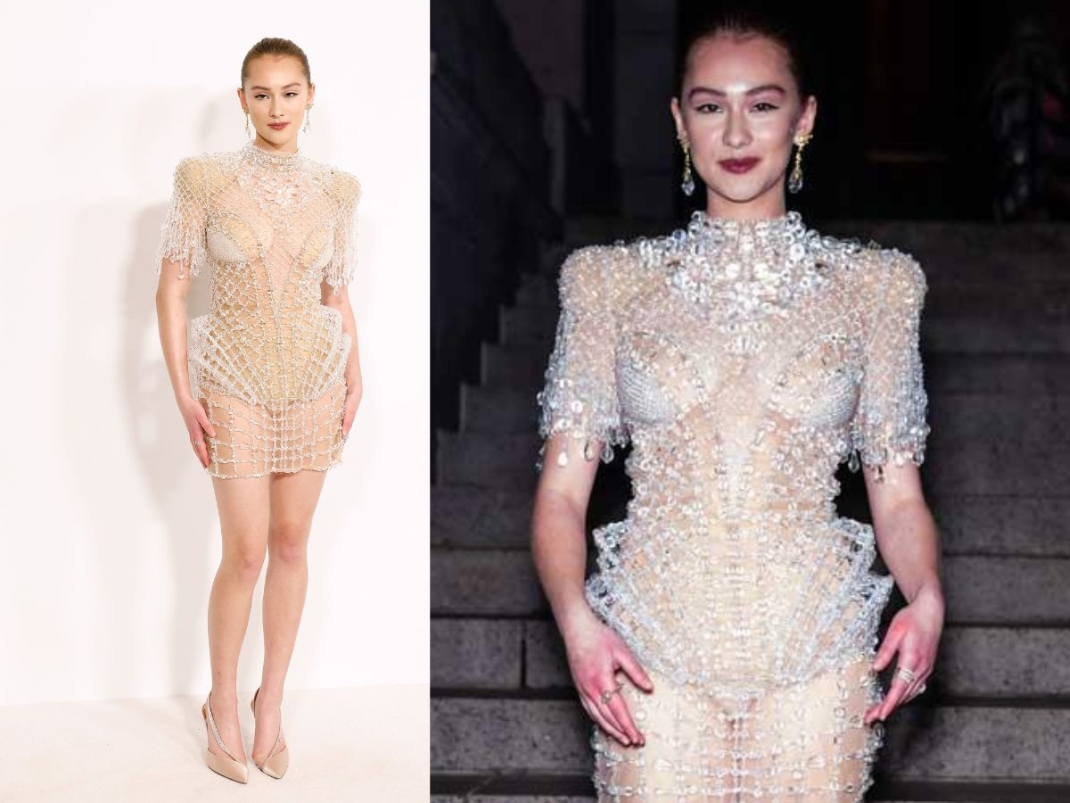 Lola Tung in Stone Studded Dress