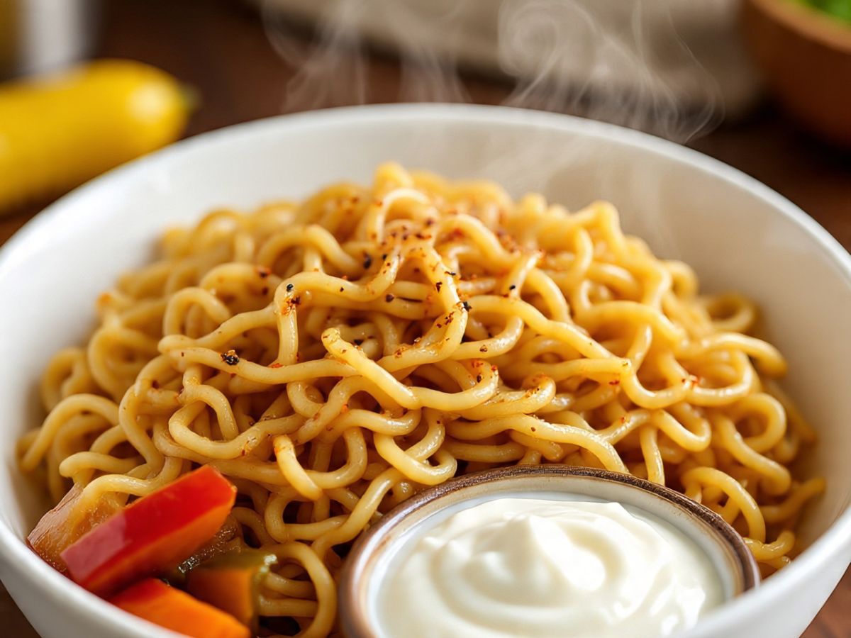 Maggi with Pickle and Curd