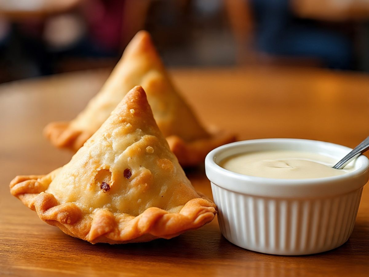 Samosa with sweeten condensed milk