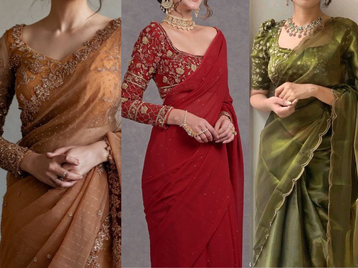 Simple cotton saree with statement blouse