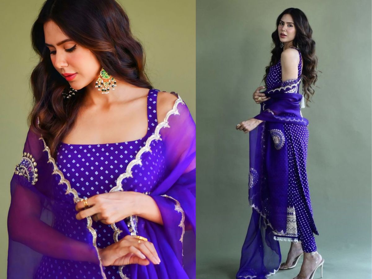 Dark blue bodyfit suit of Sonam Bajwa