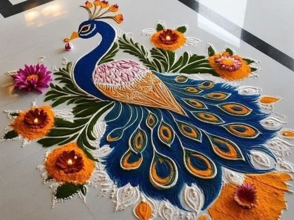 Peacock inspired rangoli