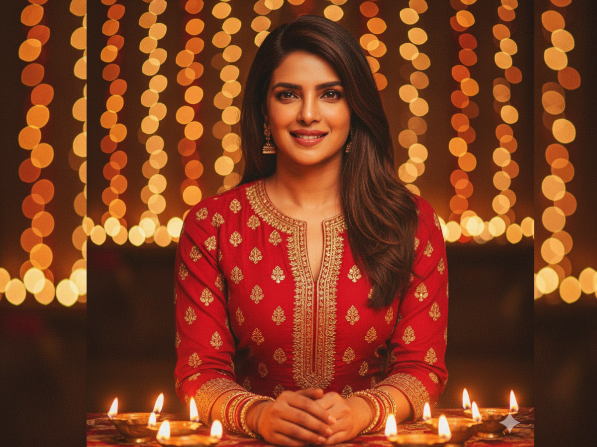 Prompt 1: Traditional Red Kurta with Golden Diyas