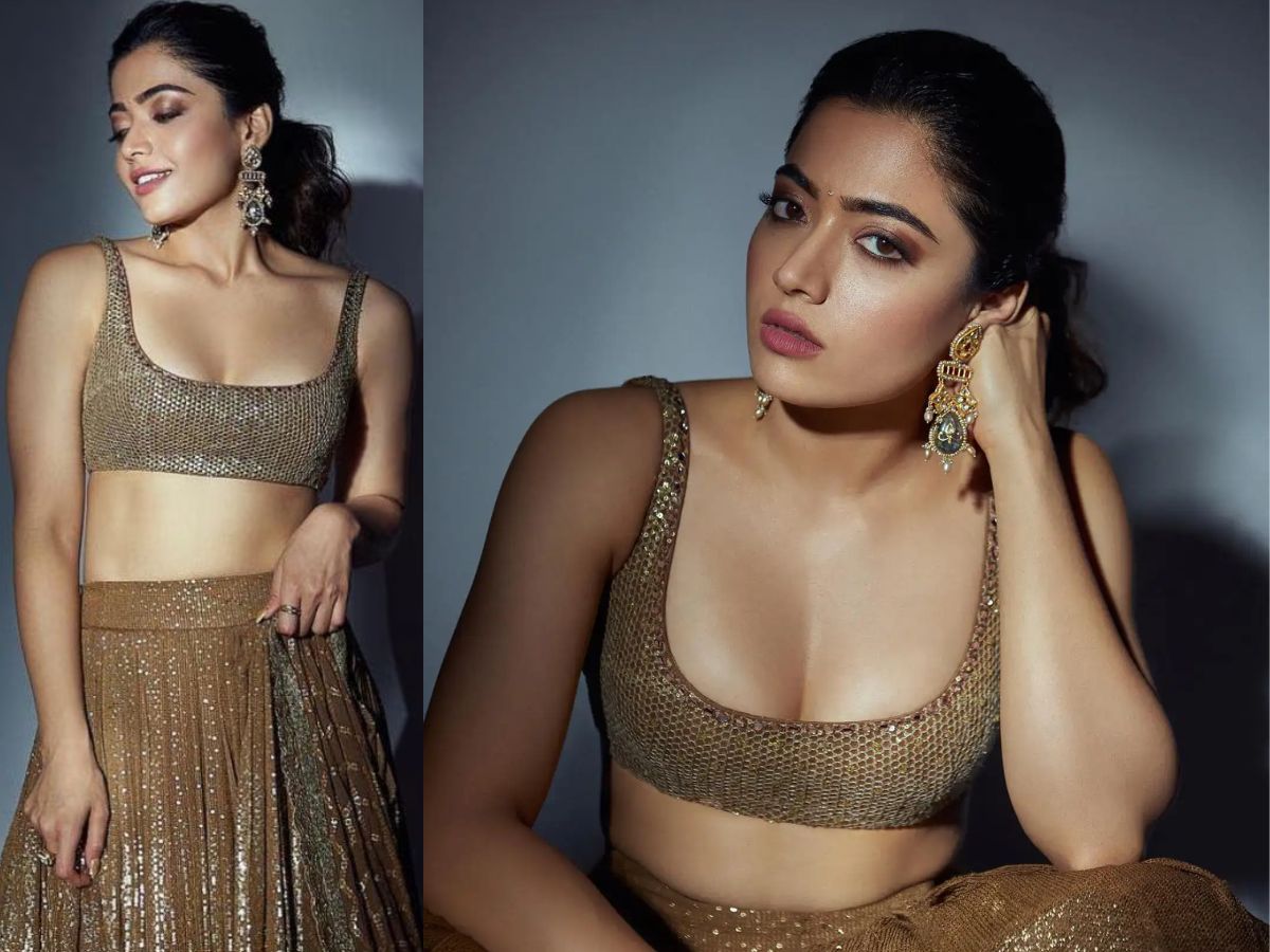 Rashmika Mandanna in Golden Skirt