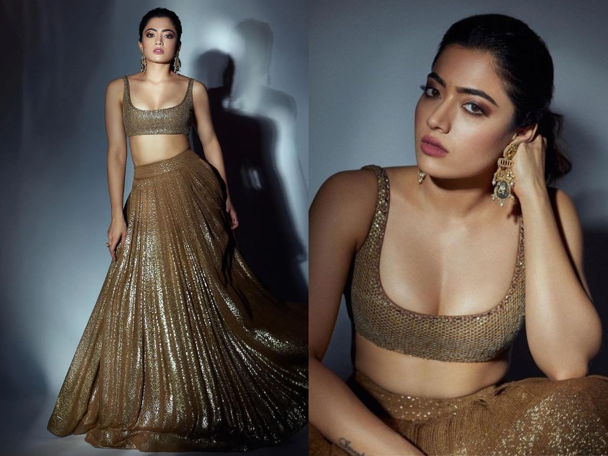 Rashmika Mandanna in Golden Lehenga