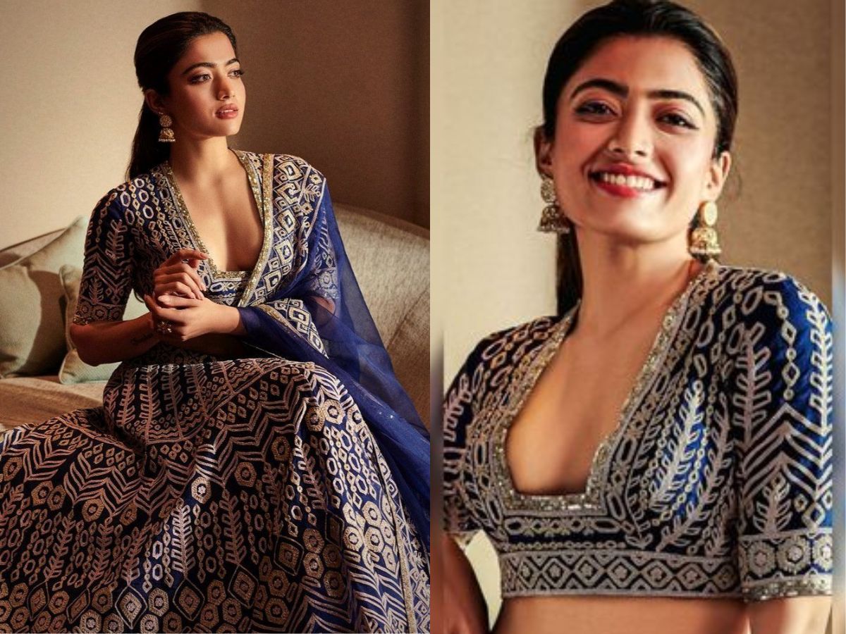 Rashmika Mandanna in Blue & Silver Lehenga
