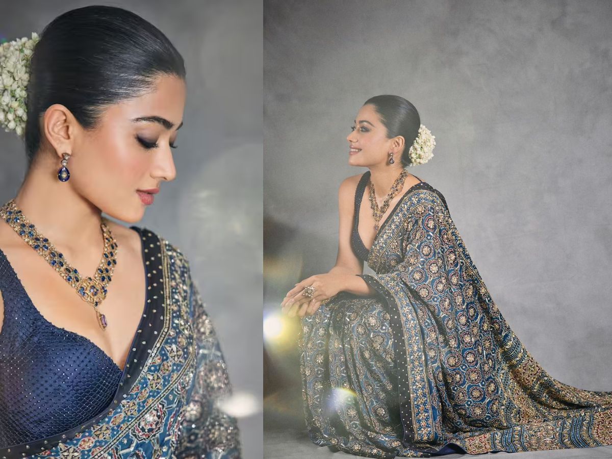 Rashmika Mandanna in Blue Saree
