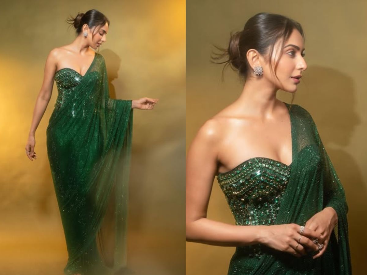 Rakul Preet Singh in Green Netted Saree