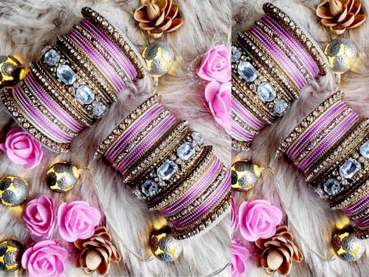 Karwa Chauth Inspired Purple Kundan Bangles