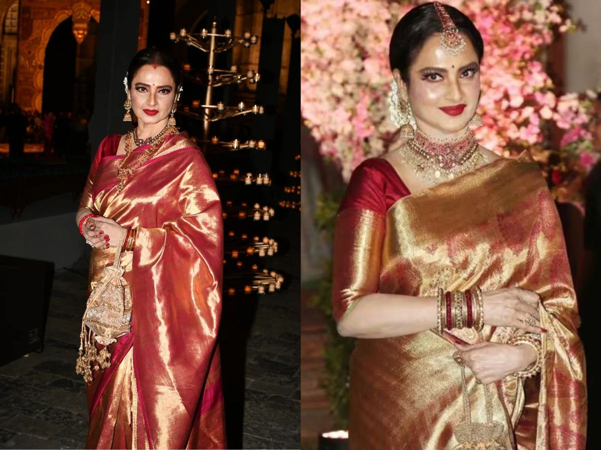 Rekha in Red & Golden Saree