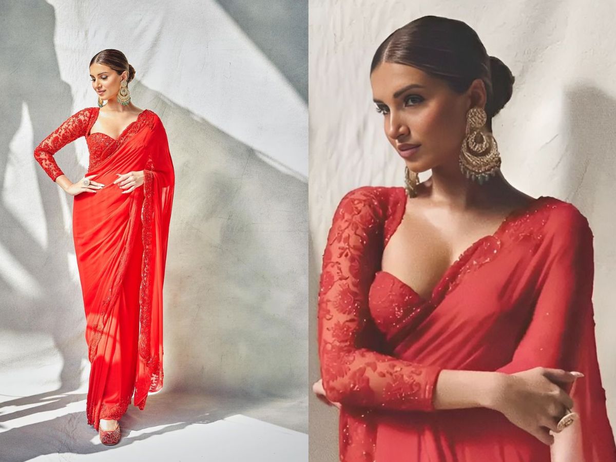 Tara Sutaria in Sweetheart Neck Blouse