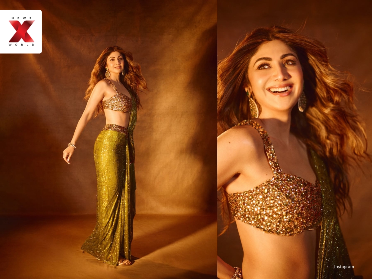 Golden Shimmer Saree Glam