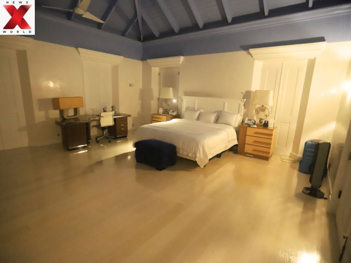 A bedroom inside a property on Jeffrey Epstein’s former private island