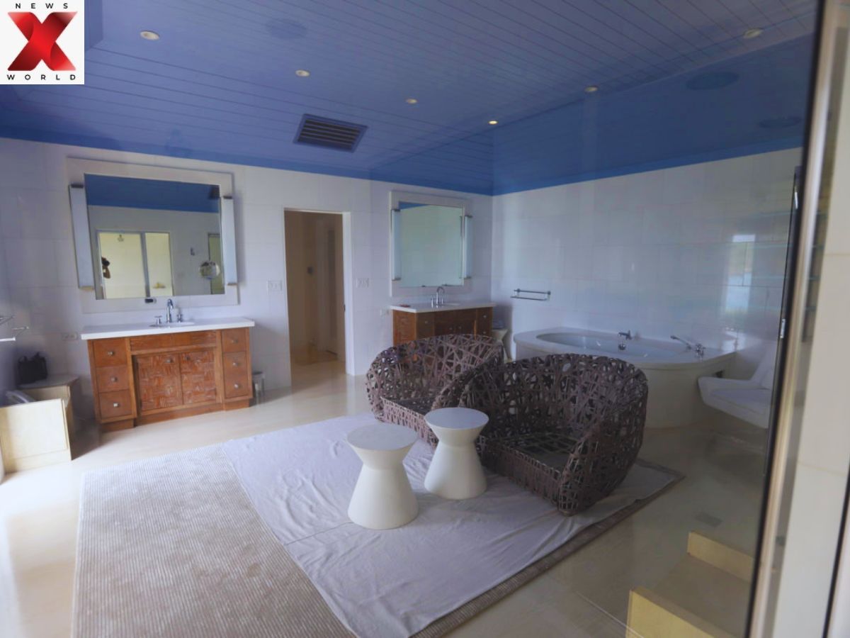 A bathroom inside a property on Jeffrey Epstein’s former private island