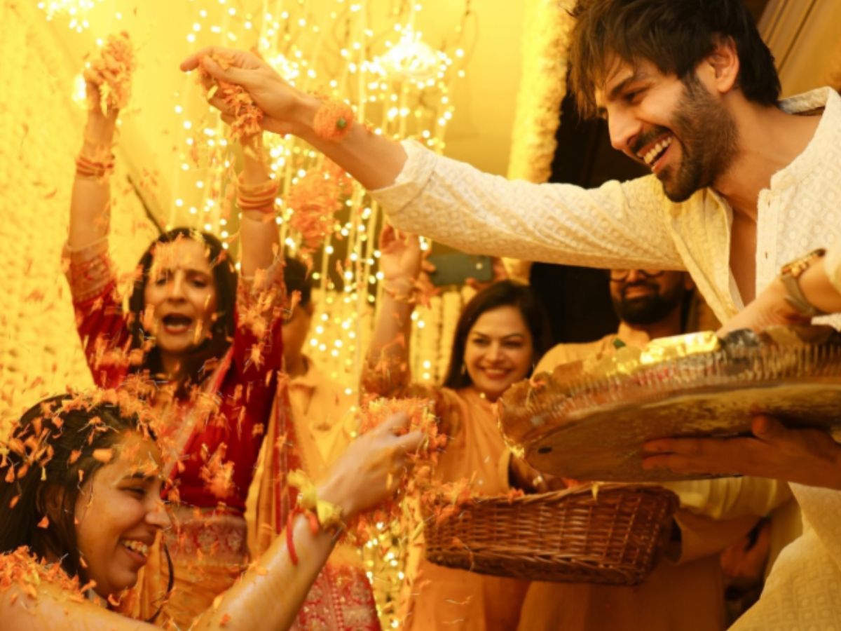 Traditional Haldi Rituals with Kartik in Yellow Kurta