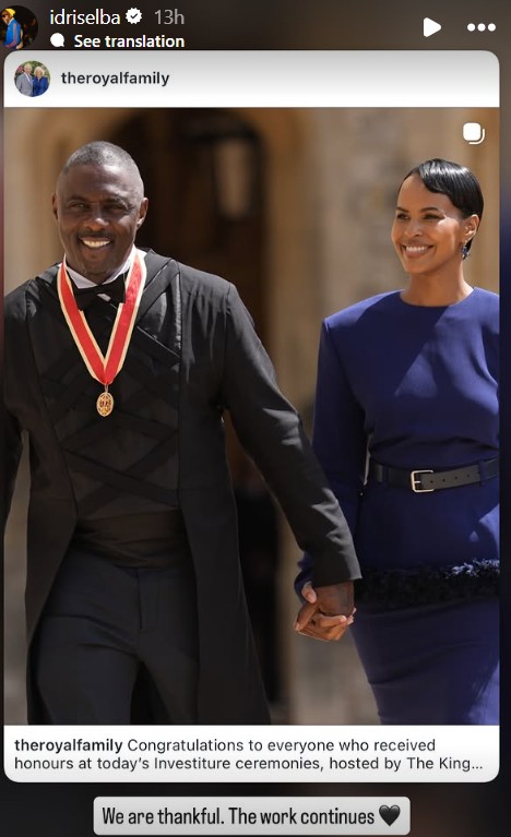 Actor Idris Elba knighted by King Charles at Windsor Castle