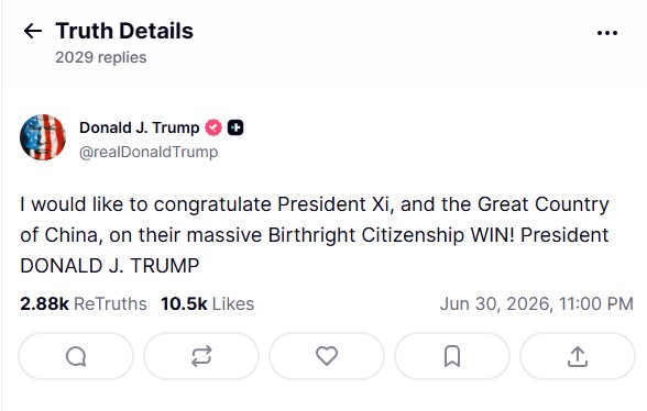 "Would like to congratulate President Xi": Trump takes swipe at Supreme Court after birthright citizenship ruling