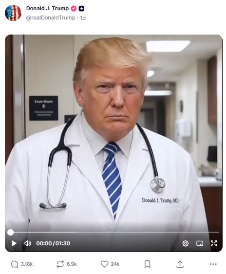 "Turn off fake news, have a Diet Coke": Donald Trump turns "Dr. Trump" in viral AI video prescribing cure for "TDS"