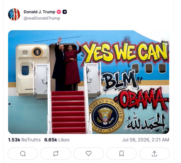 trump-shares-doctored-image-of-obama-and-michele-with-graffiti-covered-air-force-one20260706092525 Trump shares doctored image of Obama and Michele with Graffiti-covered Air Force One