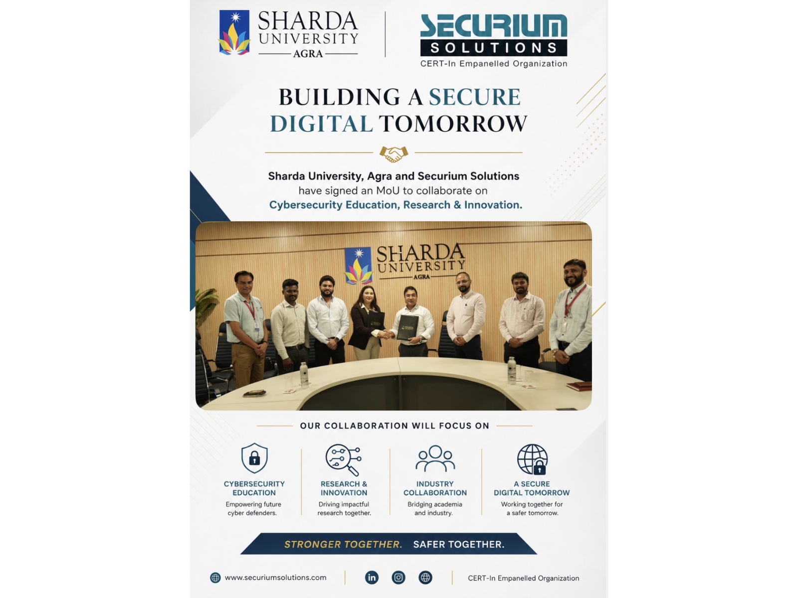 Securium Solutions Pvt. Ltd. Signs MoU with Sharda University, Agra, to Strengthen Cyber Security Education