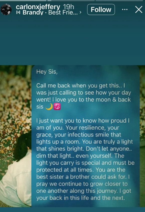 Carla Jeffery’s twin brother shares final text message sent to sister before her death